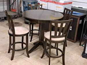 lot 50 image: Bar Table Set - 36 Round Pedestal Table and (4) Bar Chairs