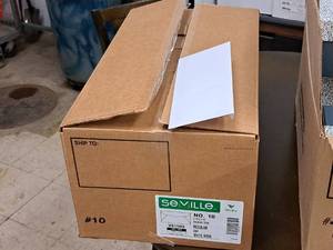 lot 77 image: Lot of (5 Boxes) Envelopes   No. 10  24#  Diagonal Seam  Regular  White Wove 4-18x9-12 - Seville 500-count ( 2500 total items )