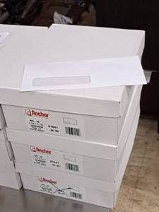 lot 79 image: Lot of (3 Boxes) Envelopes  No. 10  Window  White Wove 4-18x9-12 - Anchor Paper Co 500-count ( 1500 total items )