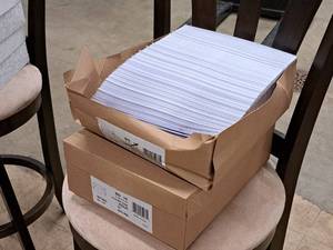 lot 98 image: Lot of (1 Full and 1 Partial  750 Total) Envelopes  No. 10 Regular   24#  Diagonal Seam  White Wove 4-18x9-12 - Seville