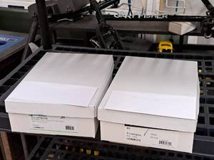 lot 105 image: Lot of (2 Boxes) Envelopes   #9  Commercial   24#  White Wove - Leader Paper Products Heywood Envelopes LEWW375 500-count ( 1000 total items )