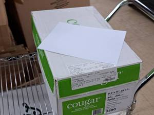 lot 113 image: Lot of (5 Reams  250 Each  1250 Total) Cover Sheet  80#  White  Smooth  Grain Long 8-12x11 - Cougar