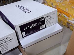 lot 110 image: Lot of (1 Box) Cover Sheet  65#  White  Smooth  Grain Short 18x12 - Domtar Cougar Digital 650-count ( 650 total items )