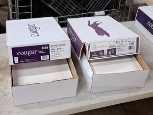 lot 112 image: Lot of (2 Partial Boxes) Text Sheet Natural - 24# 12x18 (800 sheets) and Cover Sheet 100# 18x12 (150 sheets) - Domtar Cougar