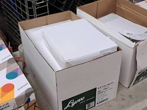 lot 121 image: Lot of (7 Reams  250 Each  1750 Total) Cover Sheet  80#  White  Smooth  Grain Long 8-12x11 - Domtar Lynx