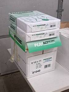 lot 171 image: Lot of (7 Reams) 2-hole Punch Top Sheets  20#  White  92 Bright  Grain Long 8-12x11 - Perfect Cut Sheets