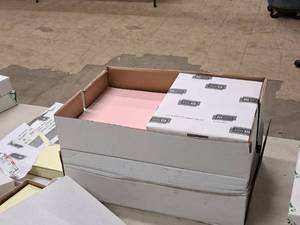lot 163 image: Lot of (7 Reams 3500 sheets  875 sets) 4-Part Reverse Black Print Sheet  Carbonless  GoldenrodPinkCanaryWhite 8-12x11 - NCR Paper