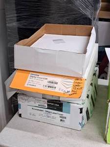 lot 183 image: Lot of (3 Partial Boxes) Paper Stock - WestRock Carolina Digital Cover Sheet 188# 14pt C2S 18x12 , Kromekote OffsetLaserToner Cover Sheet C2S 12pt 18x12, 10pt C1S