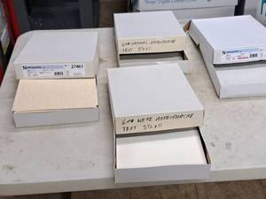 lot 194 image: Neenah Astroparche (3) Text Sheet 60# GrayWhiteNatural Vellum and (1) Cover Sheet 65# Aged Vellum 8-12x11