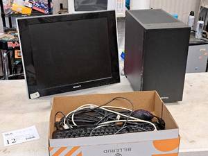 lot 12 image: Tower Computer - PowerSpec CPU, Sony TFT LCD Color Computer Display  Monitor SDM-HS93, Keyboard, Mouse, Cords