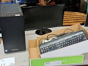 lot 13 image: Tower Computer - PowerSpec CPU, Samsung Monitor, Keyboard, Mouse, Cords, Power Strip