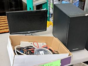 lot 14 image: Tower Computer - PowerSpec CPU, Acer Monitor P191W, Keyboard, Mouse, Cords, Power Strip