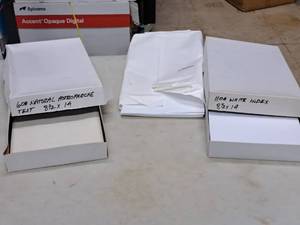 lot 210 image: Lot of (3) Assorted Paper Stock - 60# Natural Astroparche Text, 20# White, 110# White Index 8-12x14