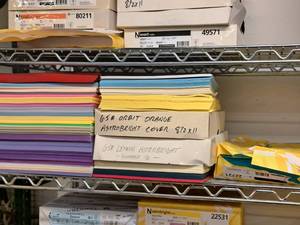 lot 215 image: Lot of (2 Stacks) Assorted Color Paper Stock - Red, Blues, Pink, Yellows, Purples, Orange, Green and more 8-12x11