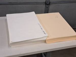 lot 213 image: Lot of (2 Stacks) Assorted Paper Stock - 24# Nat. C. Crest, 67# Ivory 11-12x17-12