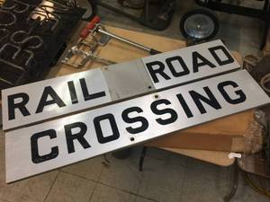 lot 128 image: Vintage 2 Pc - Railroad Crossing - Aluminum Signs 48 x 9