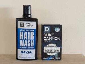 lot 107 image: Duke Cannon Naval Hair Wash & Big Ass Brick of Soap - Midnight Swim Set