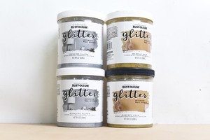 lot 133 image: RUST-OLEUM Lot of 4 28oz Containers of Glitter Paint - Harvest Gold  Sterling Silver