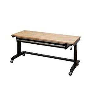 Husky 62 in. W x 24 in. D 2-Drawer Adjustable Height Black Workbench Table with Solid Wood Top  Customer Returns See Pictures