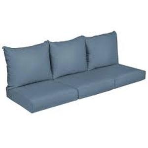 lot 15 image: Lot of 27 in. x 29 in. x 5 in. (6-Piece) Deep Seating Outdoor Couch Cushion in Sunbrella Spectrum Denim   Customer Returns See Pictures
