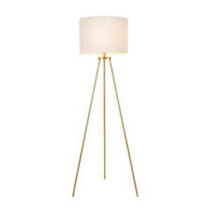 lot 25 image: Hampton Bay Quinby 58 in. Gold Tripod Floor Lamp with White Fabric Shade    Customer Returns See Pictures