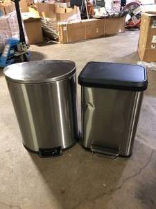 lot 12 image: Lot of Assorted Stainless Steel Step Trash Cans One Various Models and Conditions Customer Returns See Pictures