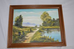 lot 13 image: Framed Oil Landscape Painting, Signed