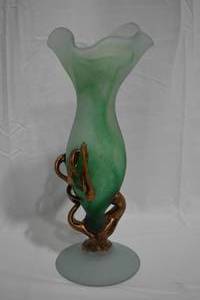 Romanian Art Glass Vase w/Bronze and Copper Accents