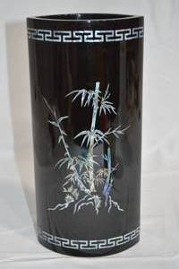 lot 40 image: Japanese Black Bamboo Vase with Mother-of-Pearl Inlay