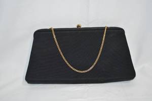 lot 43 image: Vintage Black and Gold Satin Handbag