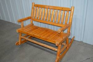 lot 77 image: PorchGarden Wooden Rocking Bench