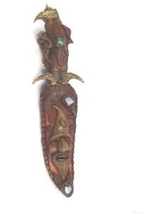 lot 147 image: Stainless Steel Knife in Case with Intricate Carvings
