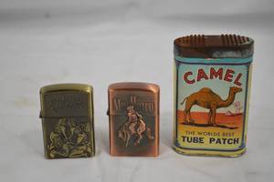 lot 149 image: Vintage Lighters and Camel Tin Container