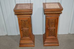 lot B-164 image: Carved Wooden & Marble Pedestal wStorage