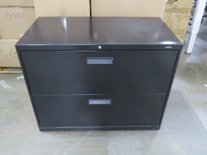 lot 22 image: Black Two Drawer Lateral File Cabinet - 36 x 19 x 28