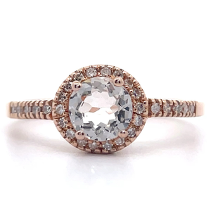 lot 21 image: NEW Morganite & Natural Diamond Halo Ring in 14k Rose Gold VIDEO