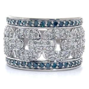 lot 25 image: NEW Pav Natural White Diamond & Fancy Blue Diamond Ring VIDEO