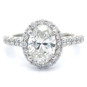 NEW! 2.16 Carat Oval Diamond Halo Cathedral Ring in 14k White Gold w/ Report *VIDEO*