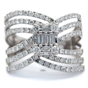 lot 7 image: NEW 1.50 Carat Pav Diamond Multi-Row Ring in 14k White Gold VIDEO