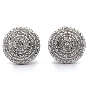 lot 38 image: Pav Natural Diamond Round Medallion Stud Earrings VIDEO