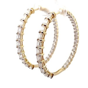 lot 6 image: NEW 5 Carat Baguette & Round Diamond Inside-Out Hoop Earrings in 14k Yellow Gold VIDEO