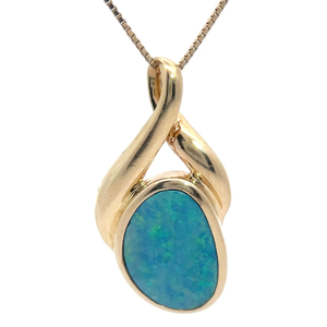 lot 13 image: Opal Twisted Infinity Ribbon Estate Pendant in 14k Yellow Gold VIDEO