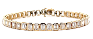 NEW! 14 Carat Emerald Cut Diamond Bezel Link Tennis Bracelet in 14k Yellow Gold *VIDEO*