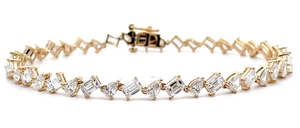 lot 5 image: NEW 6.50 Carat Mixed Cut Diamond Tennis Bracelet in 14k Yellow Gold VIDEO