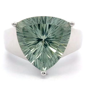 lot 44B image: Modern Prasiolite Green Quartz Starburst Triangle Solitaire Ring VIDEO