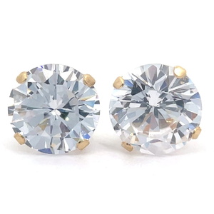 lot 37B image: Sparkling Cubic Zirconia Round Brilliant Solitaire Stud Earrings in 14k Yellow Gold VIDEO
