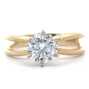 lot 10B image: NEW 1 Carat Round Diamond Solitaire 6-Prong Split Shank Ring in 14k Yellow Gold w Report VIDEO