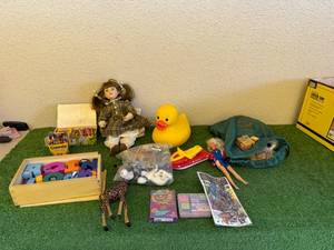 lot 281 image: Mixed Lot - Toys, Blocks, Doll, Crayons
