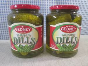 lot 185 image: (C-3) 2 Jars of Gedney Whole Dills ...
