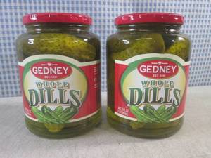 lot 186 image: (C-3) 2 Jars of Gedney Whole Dills ...
